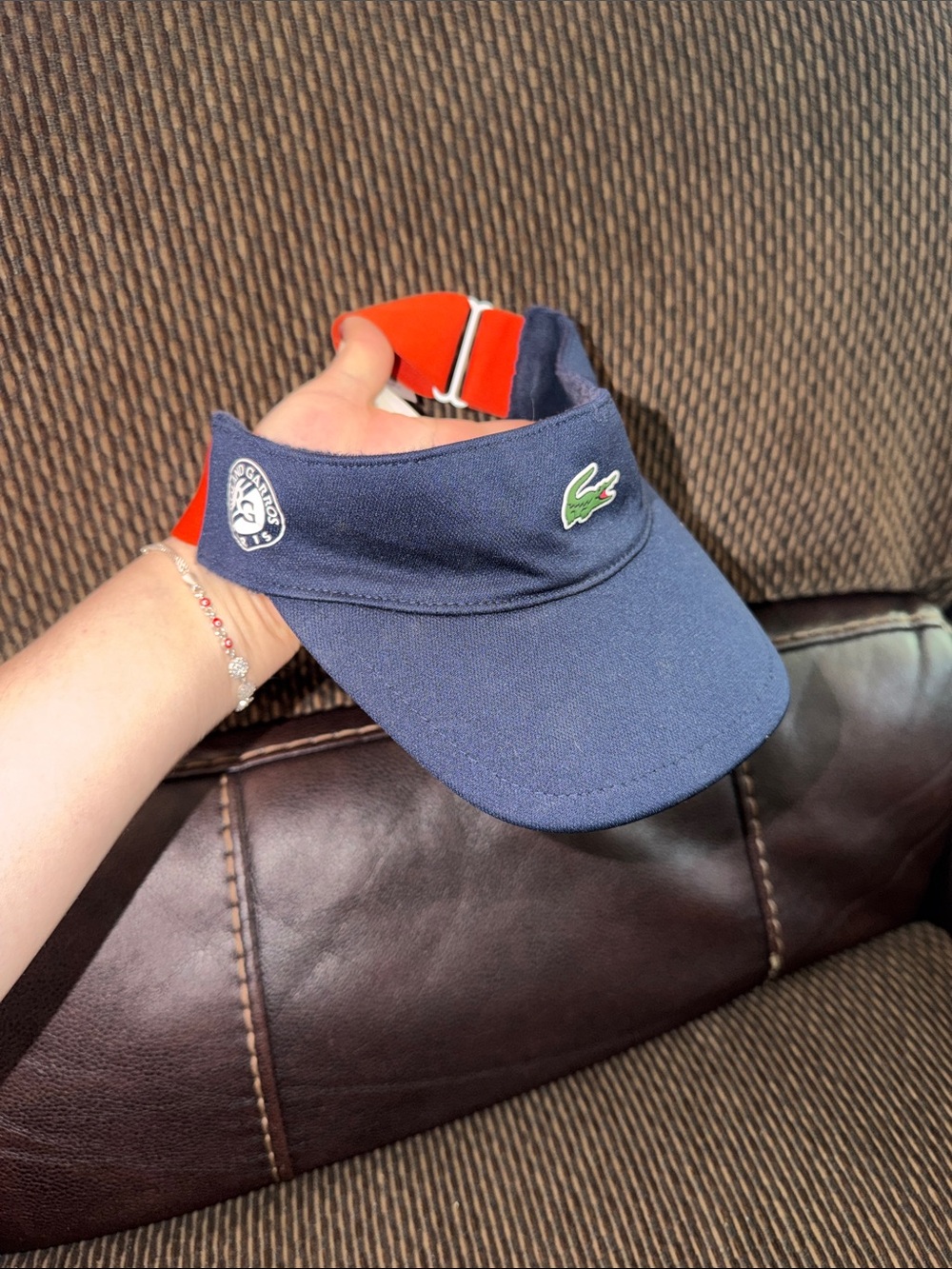 Lacoste Roland garros Navy Visor with orange  Strap and Green Crocodile